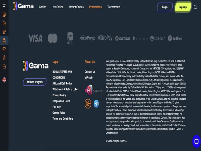 Aplicación móvil de Gama Casino 