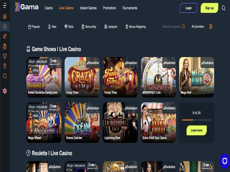 Aplicação móvel gama casino
