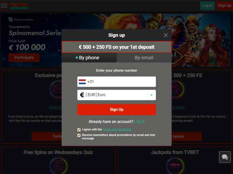 Registration at the online casino Pin-Up