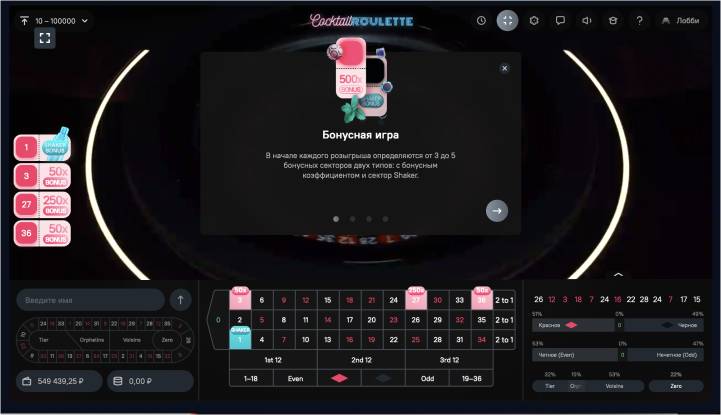 Игра Cocktail Roulette - виртуальная рулетка в онлайн казино