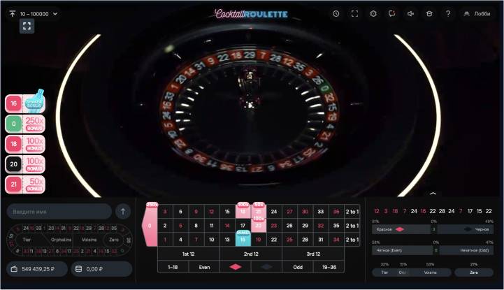 Играть в Cocktail Roulette на мобильной версии сайта